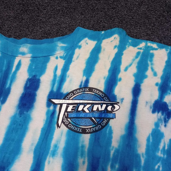 Vintage Tekno Grafix Shirt Adult XL Blue Tie Dye 90s Y2K Single‎ Stitch - Picture 2 of 10